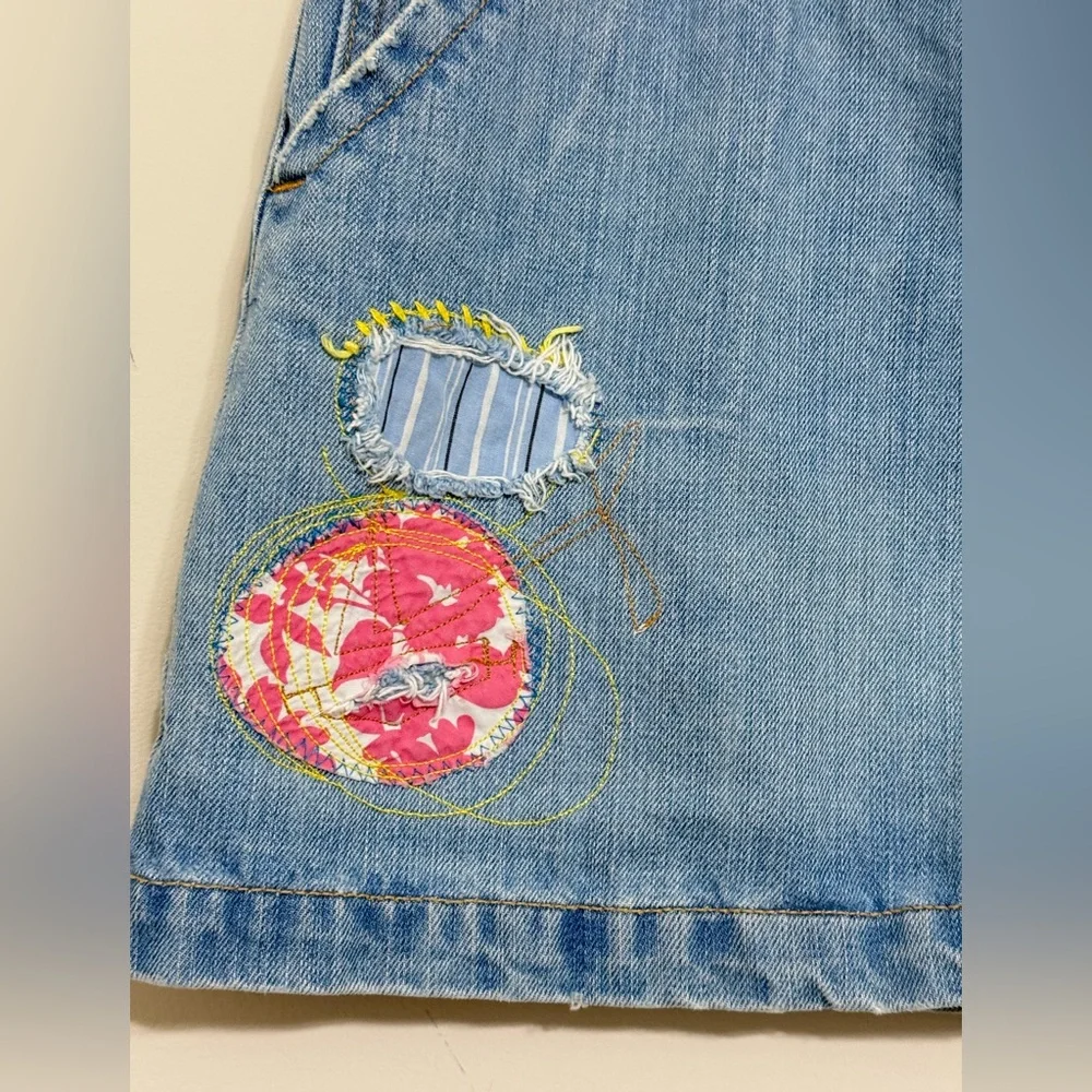 GAP Y2K Denim Mini Skirt Embroidered Appliqué Jeans Blue Cotton Size 10